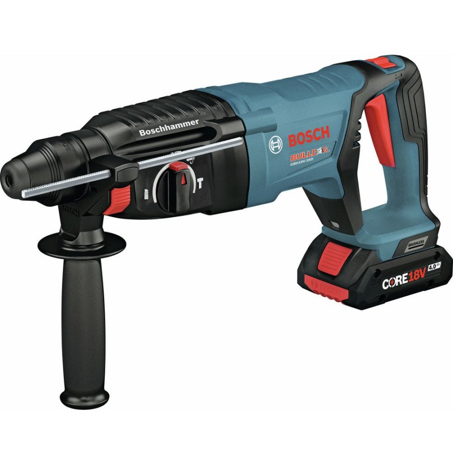 Power Tools Bosch Rotary Hammers | Bosch Gbh18V-26Dk25 18V Bulldog Brushless Sds-Plus Lithium-Ion 1 In. Cordless Rotary Hammer Kit With 2 Batteries (4 Ah)