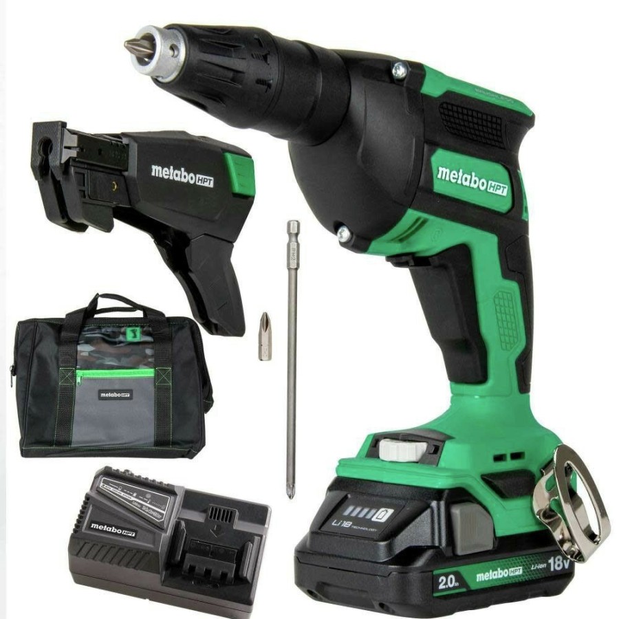 Power Tools Metabo HPT Screw Guns | Metabo Hpt W18Daqbm 18V Multivolt Brushless Lithium-Ion Cordless Drywall Screw Gun Kit With Collated Screw Magazine And 2 Batteries (2 Ah)