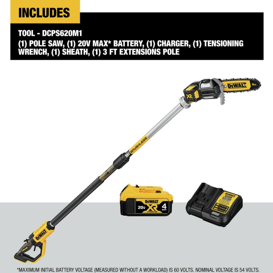 Outdoor Power Tools & Equipment Dewalt | Dewalt Dcps620M1 20V Max Xr Brushless Lithium-Ion Cordless Pole Saw Kit (4 Ah)