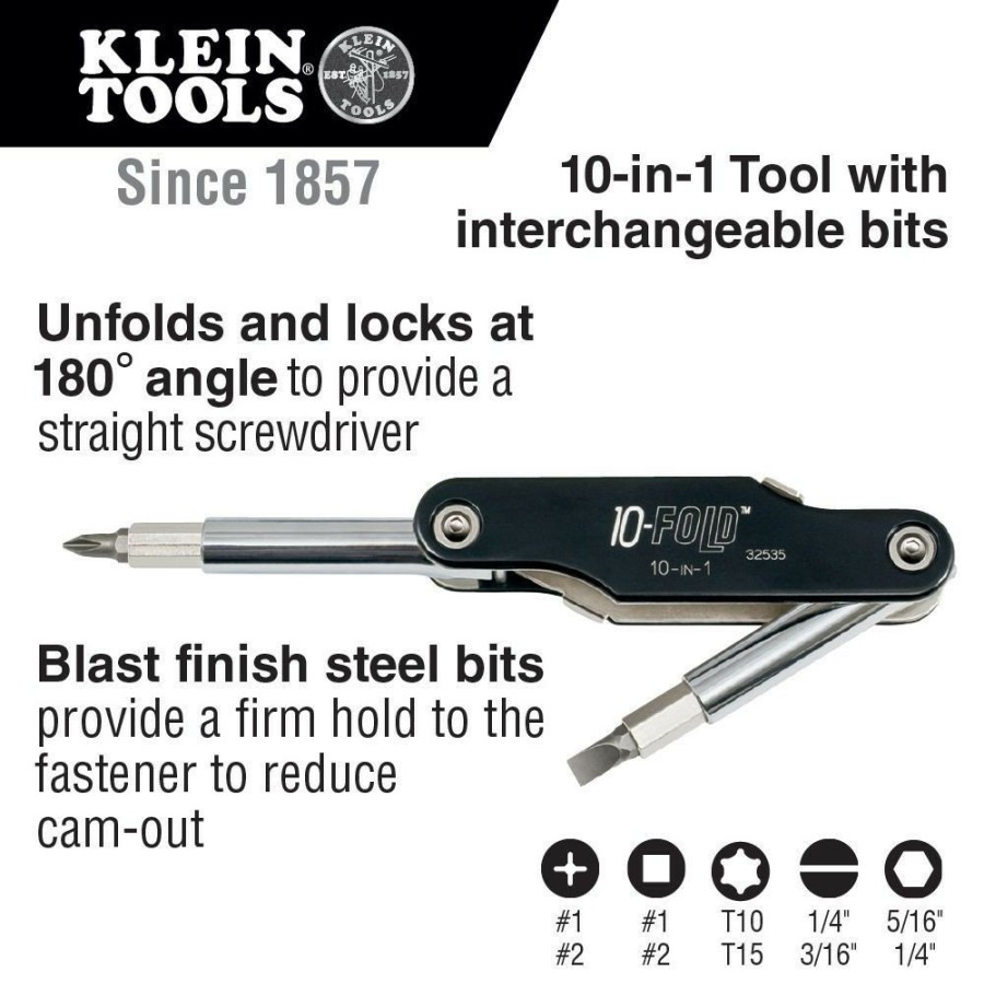 Hand Tools Klein Tools | Klein Tools 32535 10-In-1 10-Fold Screwdriver / Nut Driver