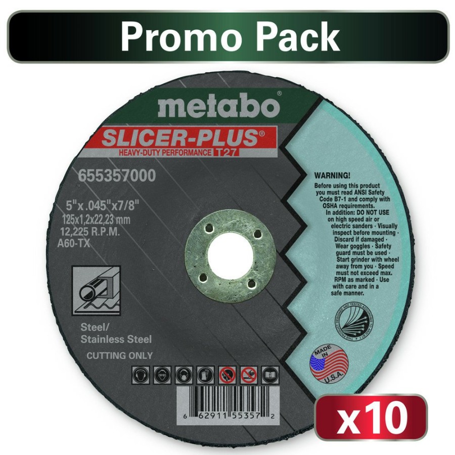 Power Tool Accessories Metabo Grinding Wheels | Metabo Us655357010 10-Piece A60Tx Cutting Wheel 5 In X .045 In X 7/8 In Slicer Plus T27