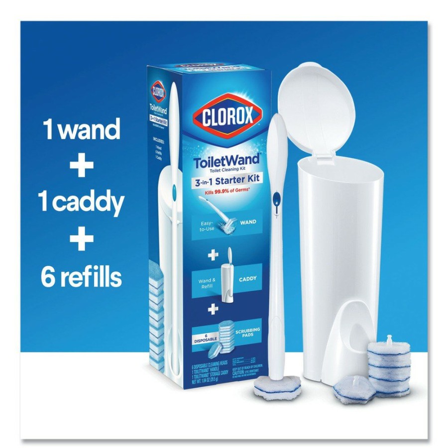 Plumbing And Drain Cleaning Clorox | Clorox 03191 Toiletwand Disposable Toilet Cleaning System With Caddy And Refills - White (6/Carton)