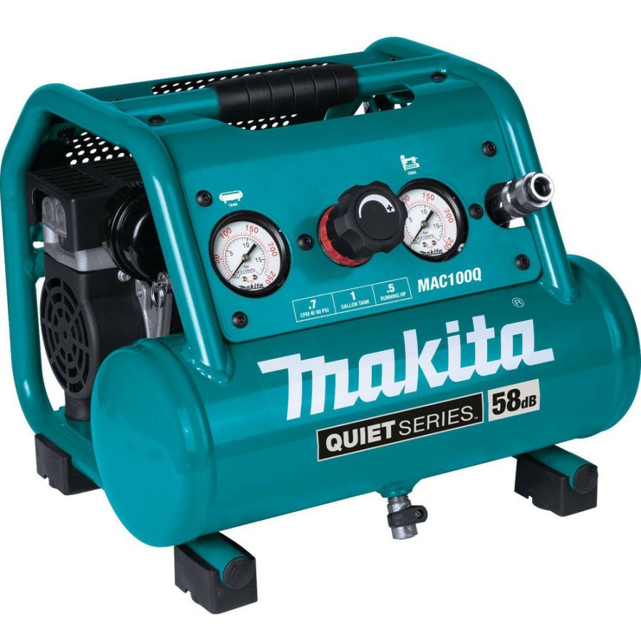 Air Tools And Equipment Makita Compressor Combo Kits | Makita Mac100Qk1 Quiet Series .5 Hp 1 Gallon Oil-Free Hand Carry Air Compressor/ 18 Ga Brad Nailer Combo Kit