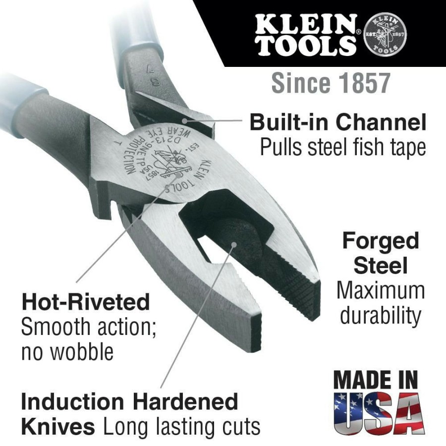 Hand Tools Klein Tools | Klein Tools D213-9Netp 9 In. Lineman'S Fish Tape Pulling Pliers