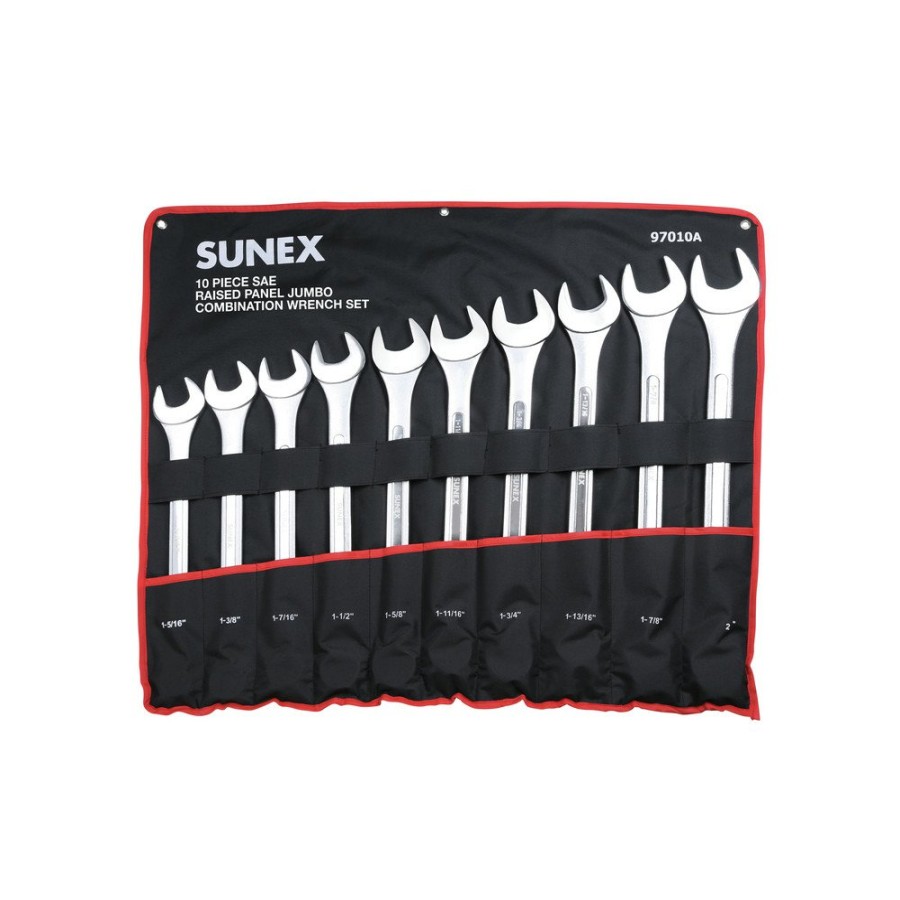 Hand Tools Sunex Combination Wrenches | Sunex 97010A 10-Piece Fractional Sae Raised Panel Jumbo Combination Wrench Set