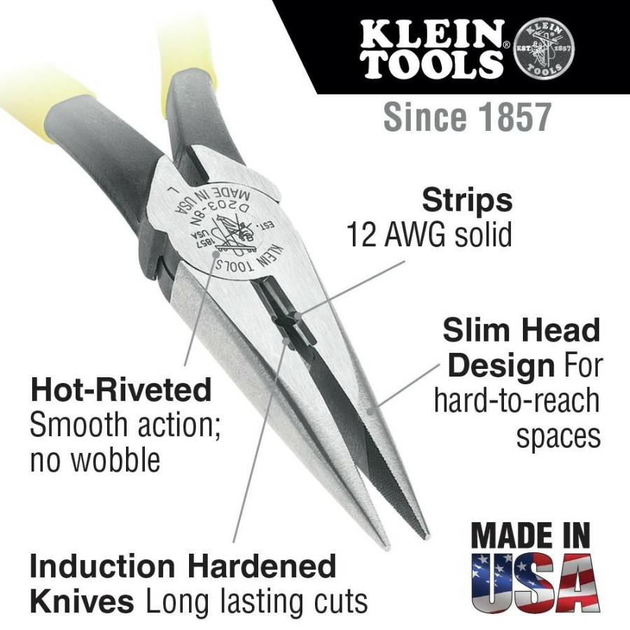 Hand Tools Klein Tools | Klein Tools D203-8N 8 In. Needle Nose Side Cutter Pliers With Stripping