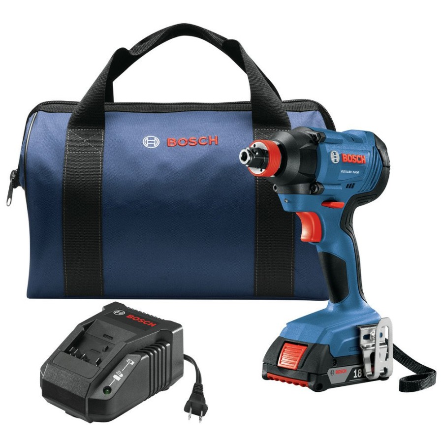 Power Tools Bosch Impact Drivers | Bosch Gdx18V-1600B12 18V Freak Lithium-Ion 1/4 In. And 1/2 In. Cordless Two-In-One Bit/Socket Impact Driver Kit (2 Ah)