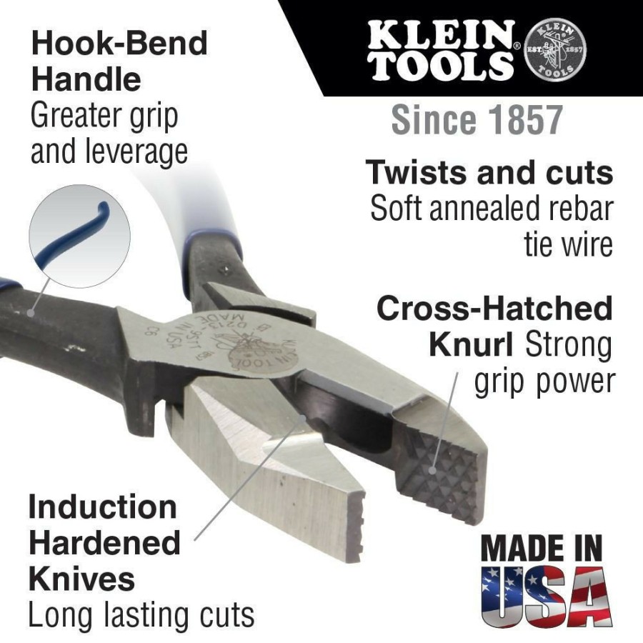 Hand Tools Klein Tools | Klein Tools 213-9St Rebar Work Pliers With Plain Handle