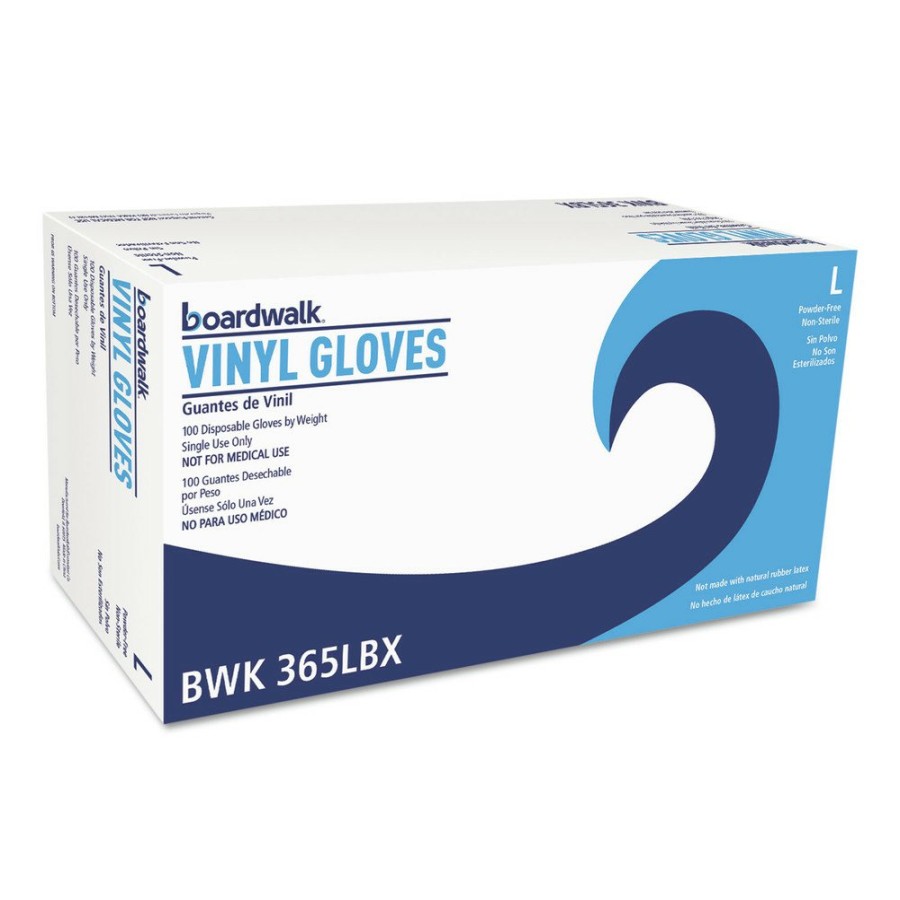 Facility Maintenance & Supplies Boardwalk Gloves | Boardwalk Bwk365Lbx Disposable Powder-Free Vinyl Gloves - Large, Clear (100/Box)