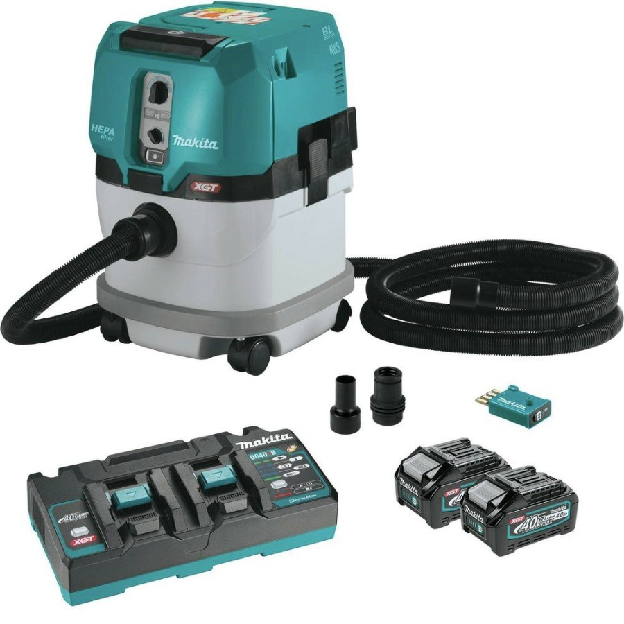 Woodworking Tools Makita Dust Collectors | Makita Gcv04Pmux 40V Max Xgt Brushless Lithium-Ion Cordless 4 Gallon Hepa Filter Dry Dust Extractor Kit With 2 Batteries (4 Ah)