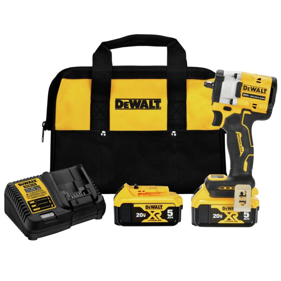 Power Tools Dewalt | Dewalt Dcf923P2 Atomic 20V Max Brushless Lithium-Ion 3/8 In. Cordless Impact Wrench With Hog Ring Anvil Kit With 2 Batteries (5 Ah)