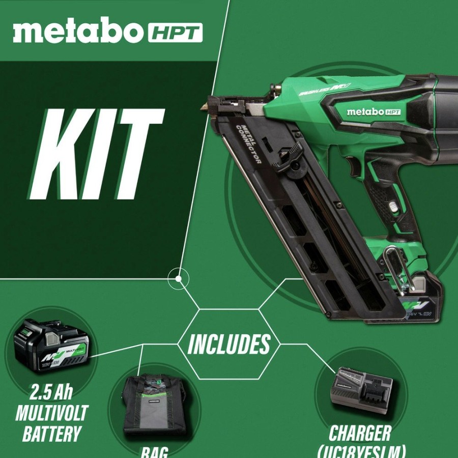 Power Tools Metabo HPT Nailers | Metabo Hpt Nr3665Dam Multivolt 36V Brushless Lithium-Ion Cordless Metal Connector Nailer Kit (2.5 Ah)