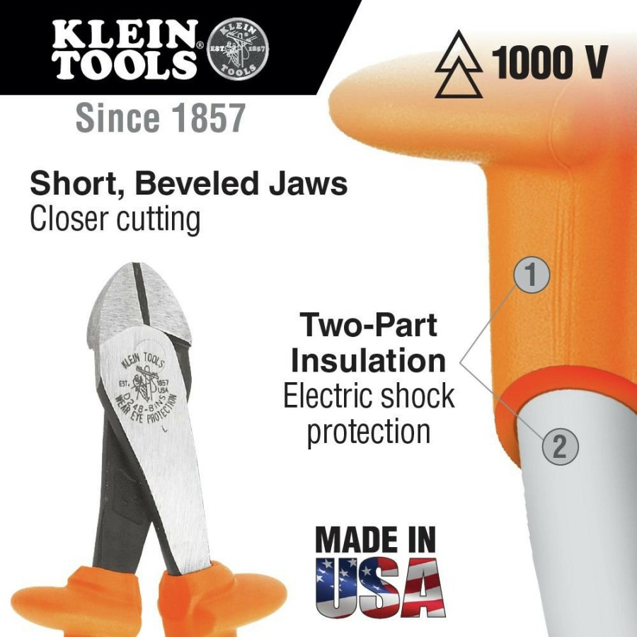 Hand Tools Klein Tools | Klein Tools D248-8-Ins 8 In. Angled Head Insulated High-Leverage Diagonal Cutting Pliers