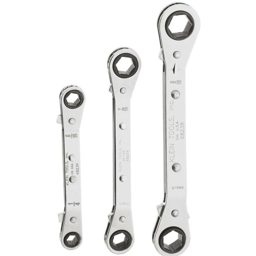 Hand Tools Klein Tools Box Wrenches | Klein Tools 68244 3-Piece Reversible Ratcheting Offset Box Wrench Set