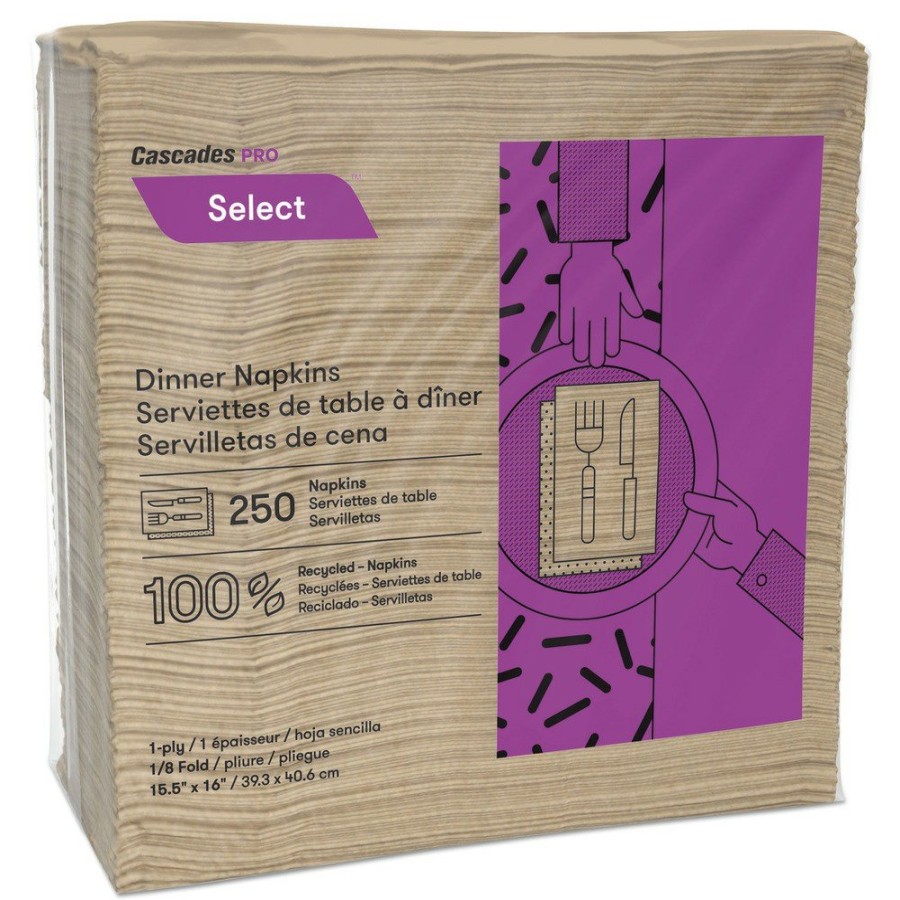 Facility Maintenance & Supplies Cascades PRO | Cascades Pro N055 16 In. X 15.5 In. 1-Ply Select Dinner Napkins - Natural (12/Carton)