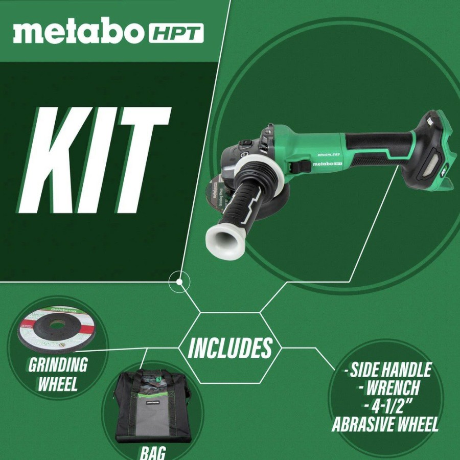 Power Tools Metabo HPT Angle Grinders | Metabo Hpt G3612Dveq6M 36V Multivolt Brushless Lithium-Ion 4-1/2 In. Cordless Slide Switch Angle Grinder (Tool Only)