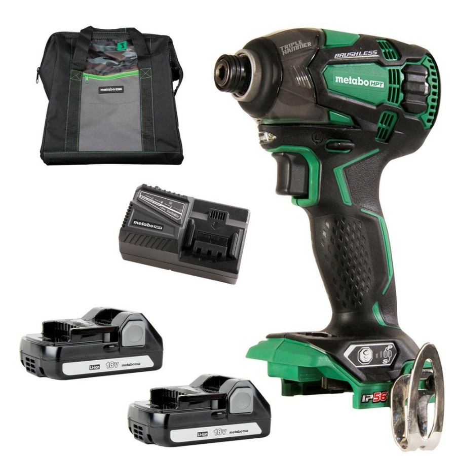 Power Tools Metabo HPT Impact Drivers | Metabo Hpt Wh18Dbdl2Cm Multivolt 18V Brushless Lithium-Ion Cordless Triple Hammer Impact Driver Kit With 2 Batteries (1.5 Ah)