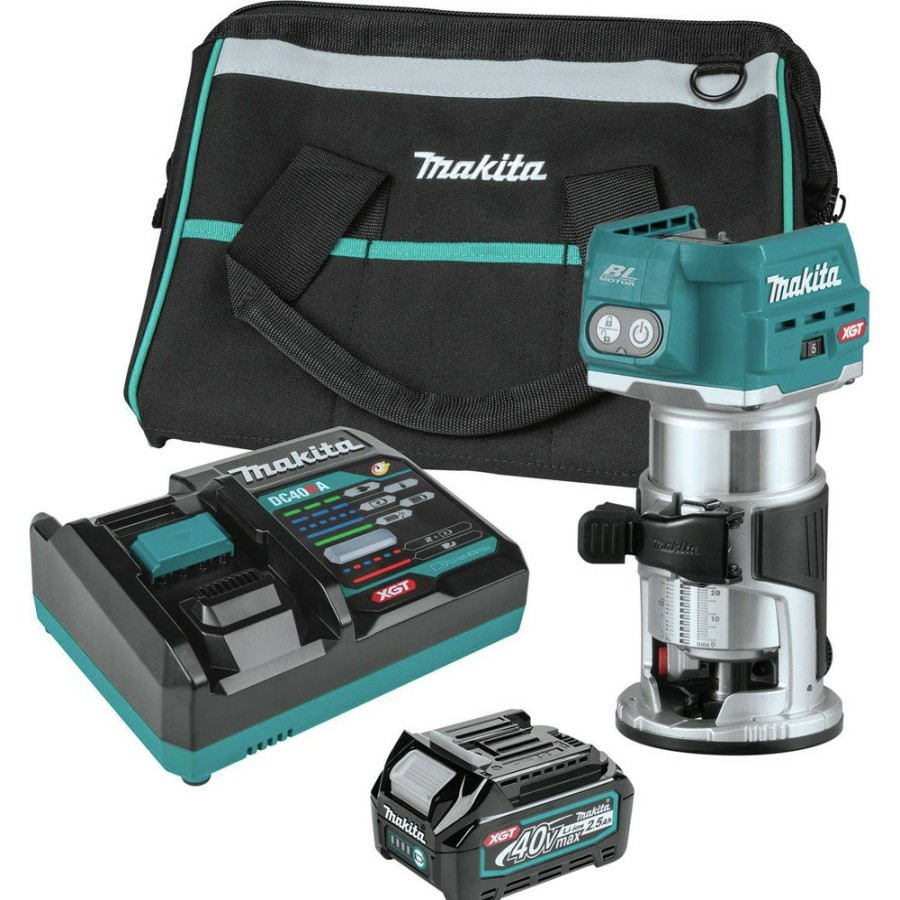 Power Tools Makita Compact Routers | Makita Gtr01D1 40V Max Xgt Brushless Lithium-Ion Cordless Compact Router Kit (2.5 Ah)