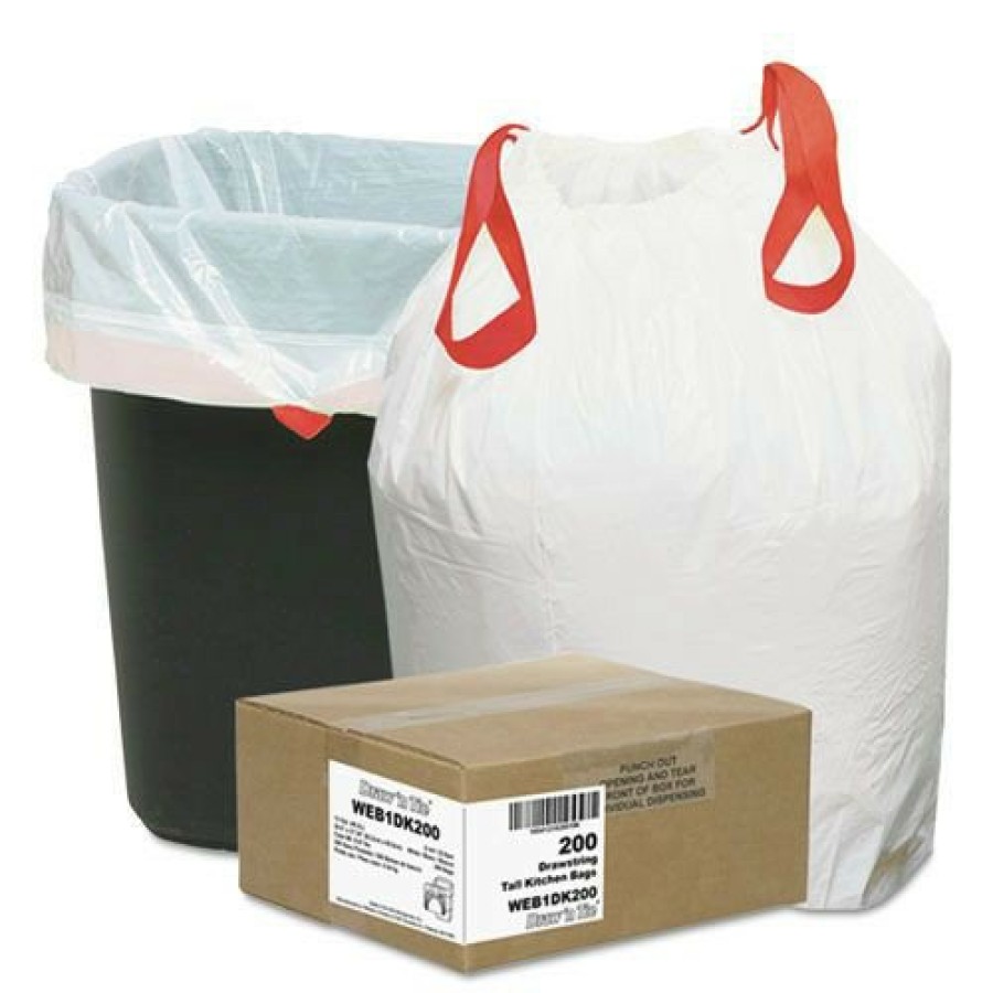 Facility Maintenance & Supplies Draw 'n Tie | Draw 'N Tie Web1Dk200 13 Gallon 0.9 Mil 24.5 In. X 27.38 In. Heavy-Duty Trash Bags - White (200/Box)