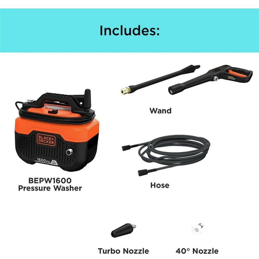 Outdoor Power Tools & Equipment Black & Decker | Black & Decker Bepw1600 1600 Max Psi 1.2 Gpm Corded Cold Water Pressure Washer