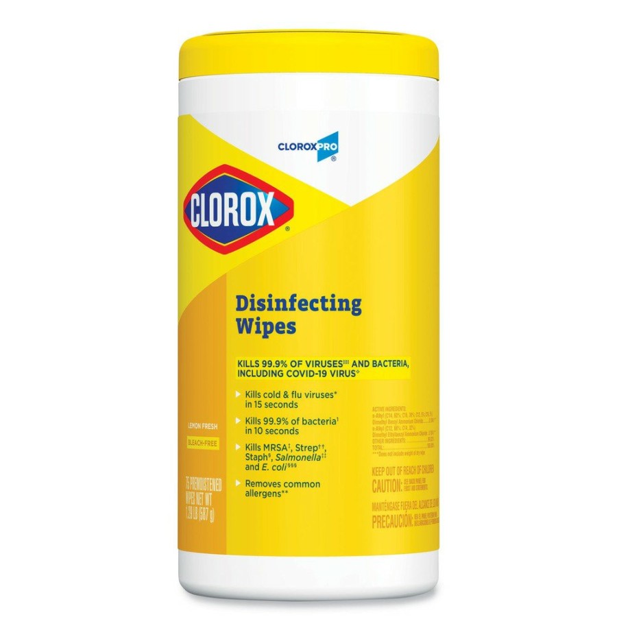 Facility Maintenance & Supplies Clorox Cleaners | Clorox 15948 7 In. X 8 In. 1-Ply Disinfecting Wipes - Lemon Fresh, White (75/Canister, 6/Carton)