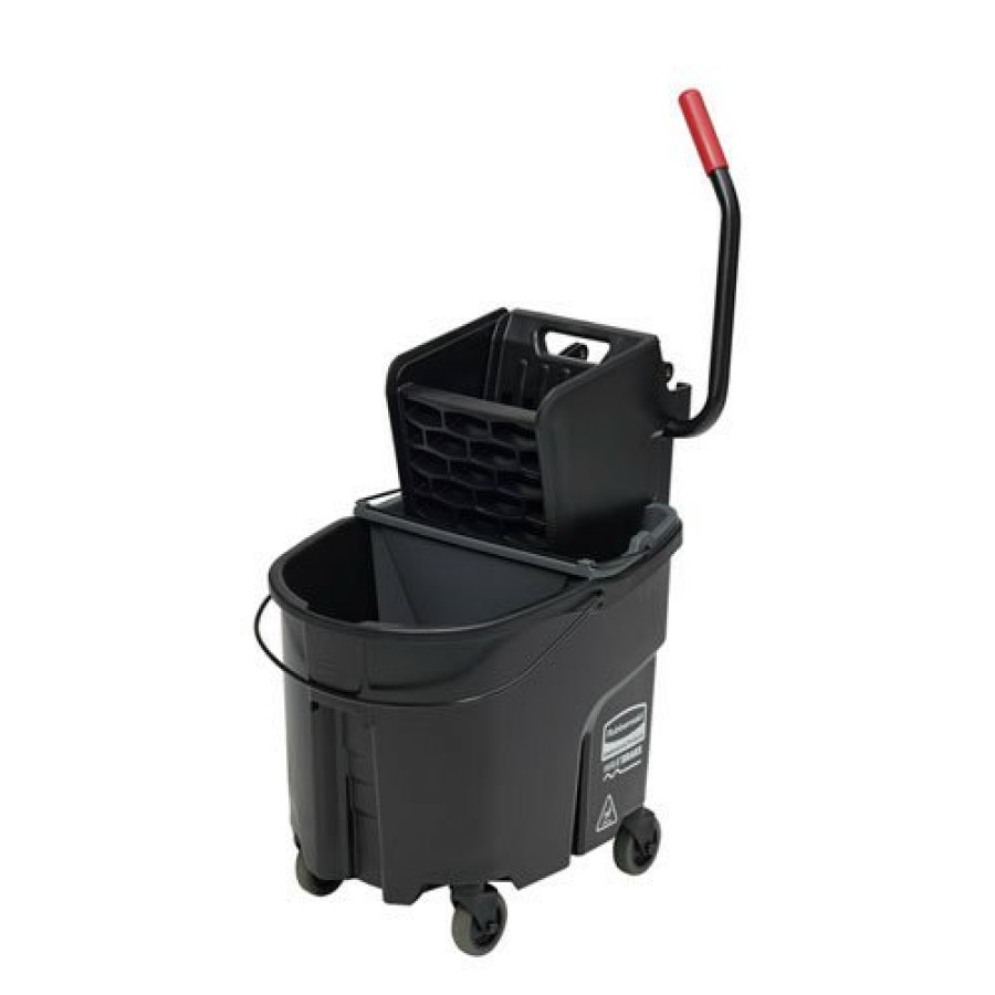 Facility Maintenance & Supplies Rubbermaid Commercial Cleaning Tools | Rubbermaid Commercial 1863896 35 Qt. Wavebrake 2.0 Side-Press Plastic Bucket/Wringer Combos - Black