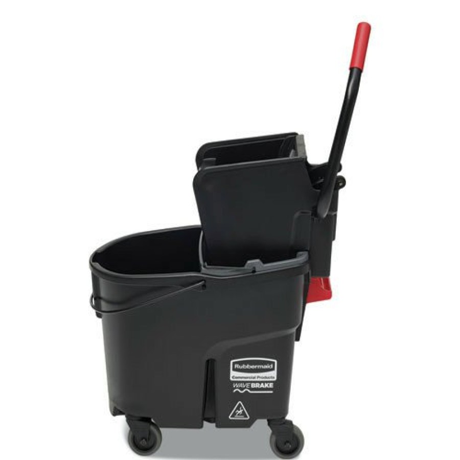 Facility Maintenance & Supplies Rubbermaid Commercial Cleaning Tools | Rubbermaid Commercial 1863896 35 Qt. Wavebrake 2.0 Side-Press Plastic Bucket/Wringer Combos - Black