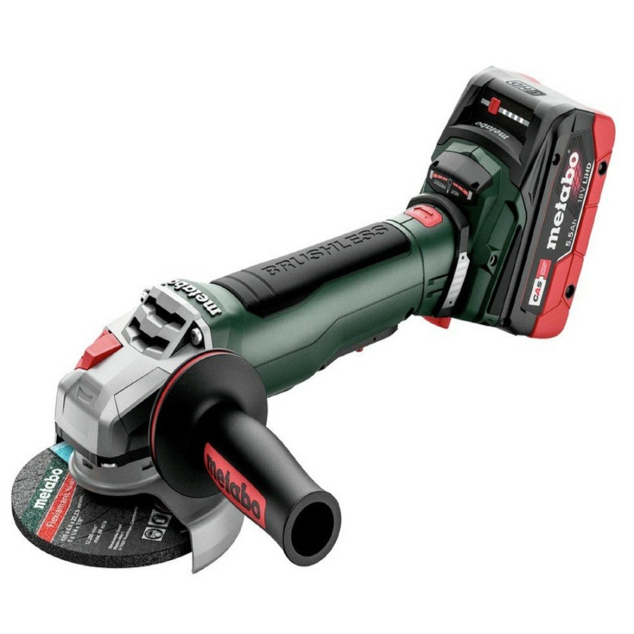 Power Tools Metabo Angle Grinders | Metabo 613059520 Wpb 18 Lt Bl 11-125 Quick 18V Brushless Lihd 4-1/2 In. / 5 In. Cordless Brake Angle Grinder Kit With 2 Batteries (5.5 Ah)