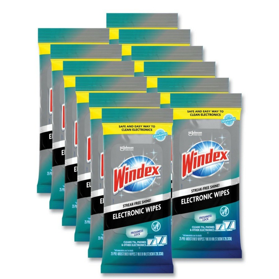 Facility Maintenance & Supplies Windex Cleaners | Windex 319248 7 In. X 10 In. 1-Ply Electronics Cleaner - Neutral Scent, White (25/Pack, 12 Packs/Carton)