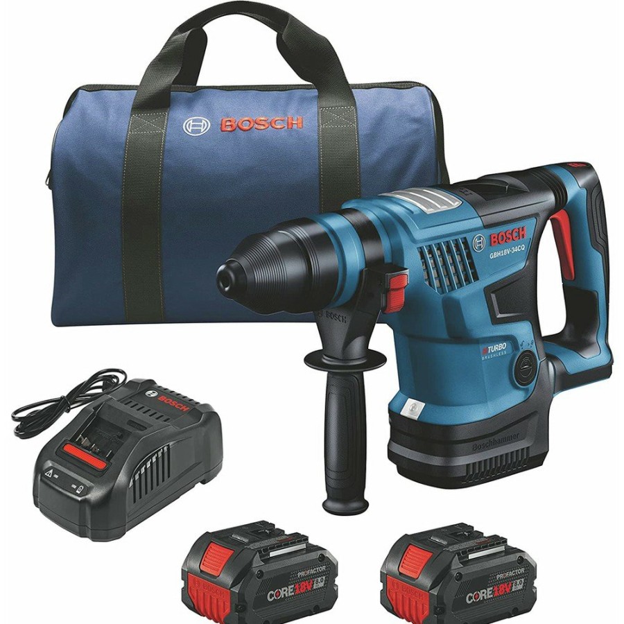 Power Tools Bosch Rotary Hammers | Factory Reconditioned Bosch Gbh18V-34Cqb24-Rt 18V Brushless Lithium-Ion 1-1/4 In. Cordless Profactor Sds-Plus Bulldog Rotary Hammer Kit With 2 Batteries (8 Ah)