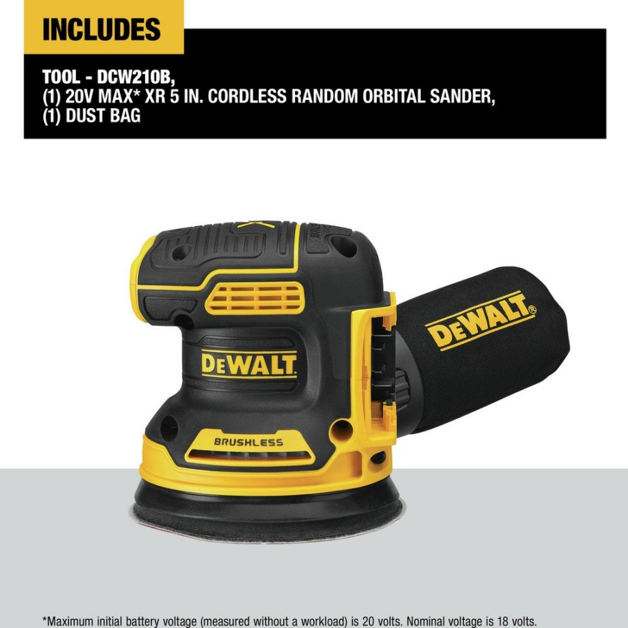 Power Tools Dewalt Random Orbital Sanders | Dewalt Dcw210B 20V Max Xr 5 In. Cordless Random Orbital Sander (Tool Only)