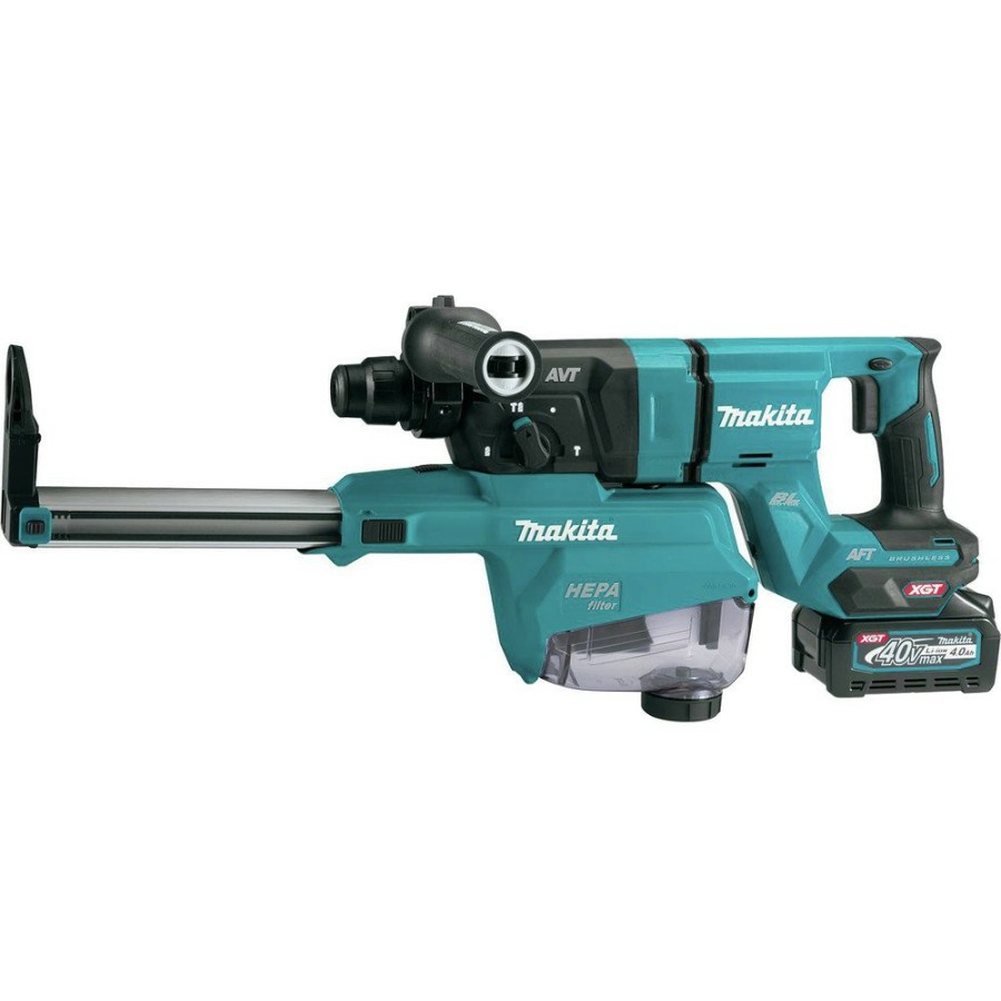 Power Tools Makita Rotary Hammers | Makita Grh07M1W 40V Max Xgt Brushless Lithium-Ion 1-1/8 In. Cordless Aft/Aws Capable Accepts Sds-Plus Bits Avt D-Handle Rotary Hammer Kit With Dust Extractor (4 Ah)