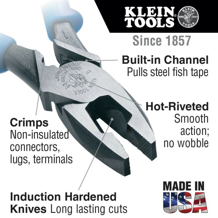 Hand Tools Klein Tools | Klein Tools J2000-9Necrtp Fish Tape Pull/ Crimping 9 In. Lineman'S Pliers