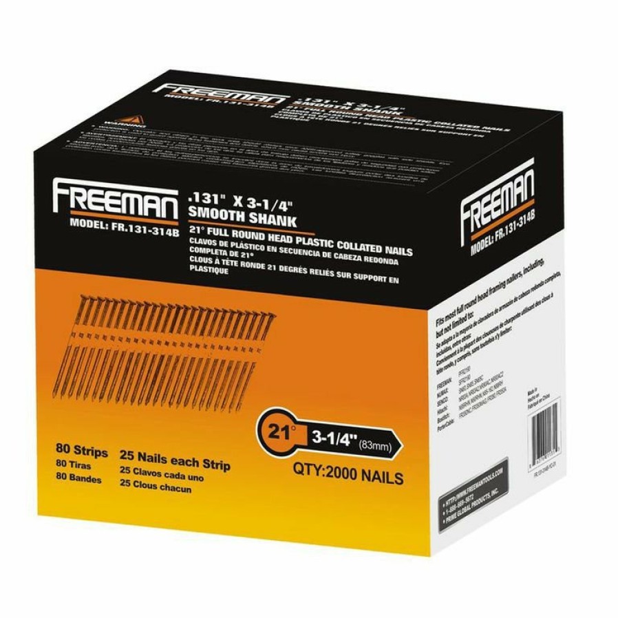 Power Tool Accessories Freeman Nails | Freeman Fr-131-314B 3-1/4 In. X 0.131 In. Smooth Shank Framing Nails (2,000-Pack)