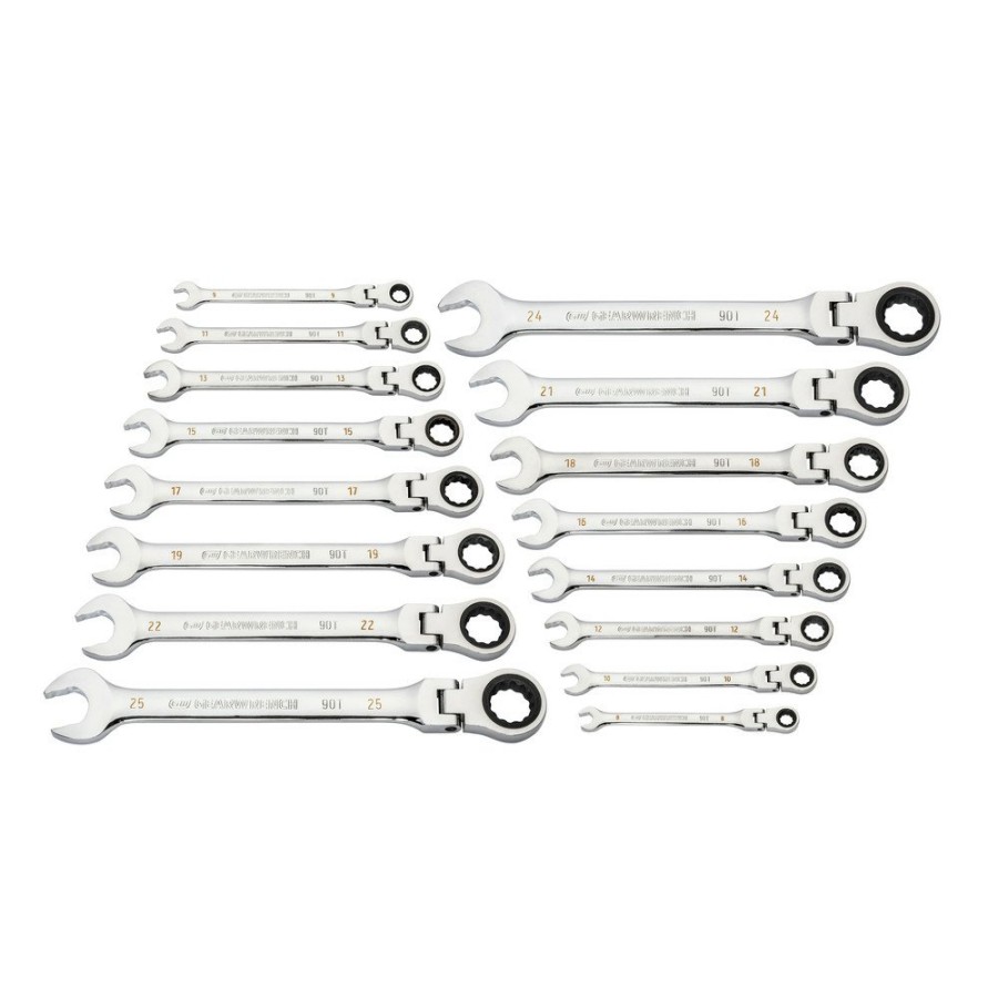 Hand Tools GearWrench Ratcheting Wrench Sets | Gearwrench 86728 16-Piece 90-Tooth 12 Point Metric Flex Head Combination Ratcheting Wrench Set