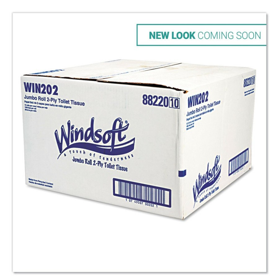 Facility Maintenance & Supplies Windsoft | Windsoft Win202 3.4 In. X 1000 Ft. 2 Ply Septic Safe Jumbo Roll Bath Tissue - White (12 Rolls/Carton)