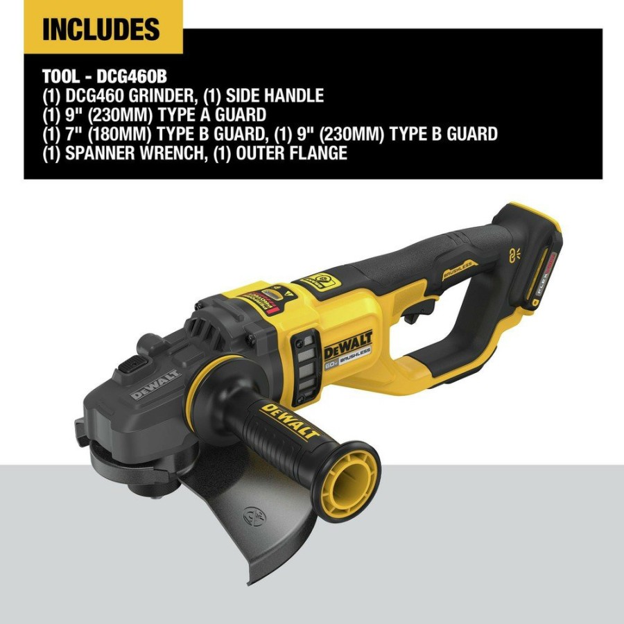 Power Tools Dewalt Angle Grinders | Dewalt Dcg460B 60V Max Brushless Lithium-Ion 7 In. - 9 In. Cordless Large Angle Grinder (Tool Only)