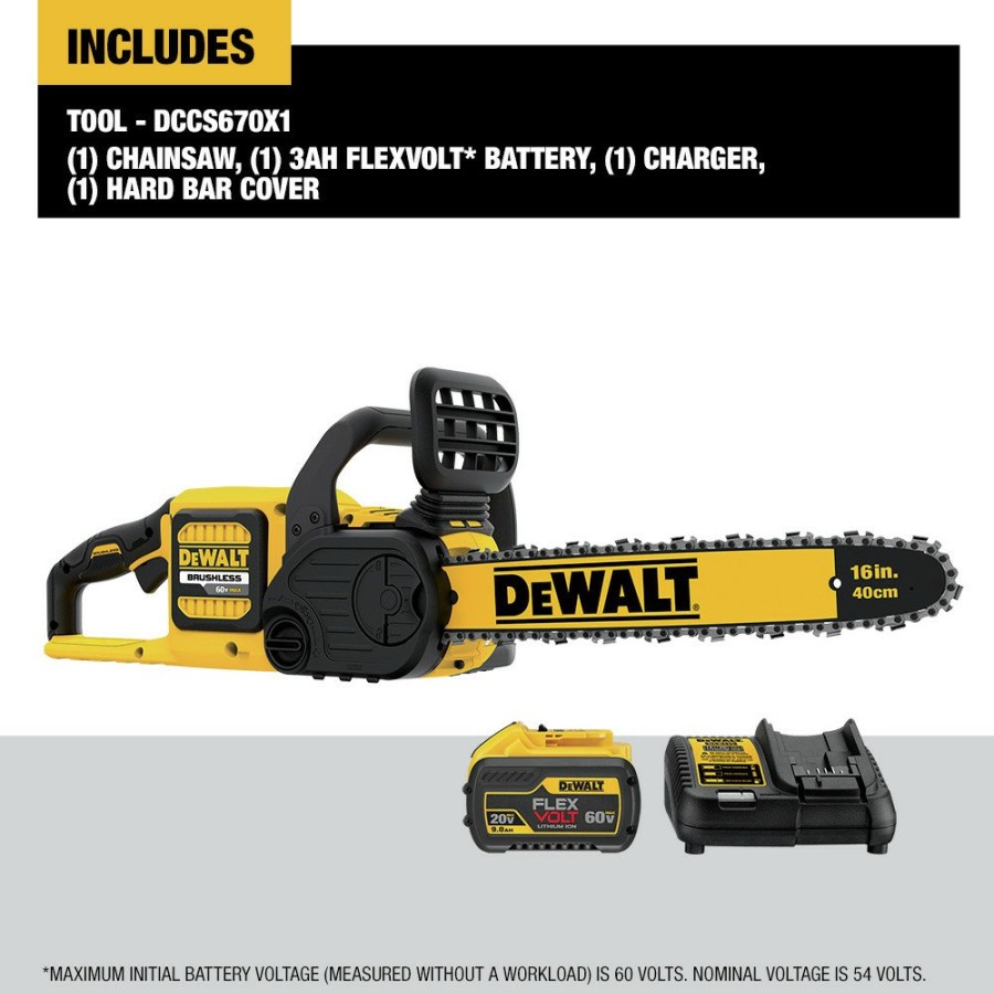 Outdoor Power Tools & Equipment Dewalt | Dewalt Dccs670X1 60V Max Flexvolt Brushless Lithium-Ion 16 In. Cordless Chainsaw Kit (3 Ah)