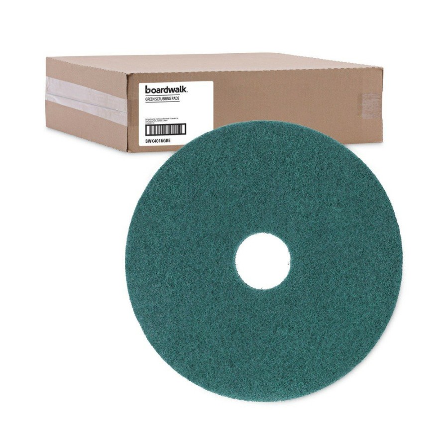 Facility Maintenance & Supplies Boardwalk Cleaning Tools | Boardwalk Bwk4016Gre 16 In. Diameter Heavy-Duty Scrubbing Floor Pads - Green (5/Carton)