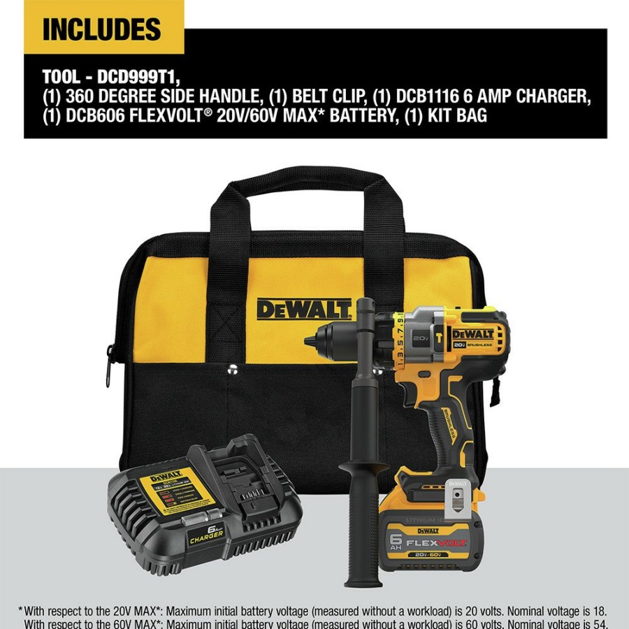 Power Tools Dewalt Hammer Drills | Dewalt Dcd999T1 20V Max Brushless Lithium-Ion 1/2 In. Cordless Hammer Drill Driver Kit With Flexvolt Advantage (6 Ah)