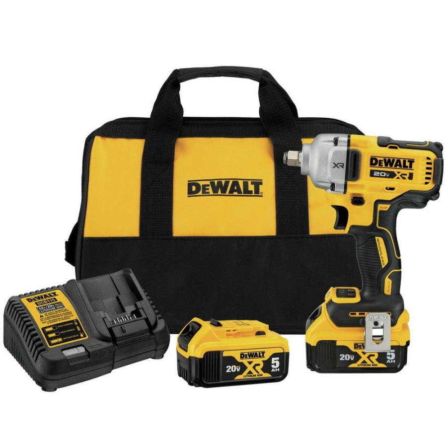 Power Tools Dewalt | Dewalt Dcf891P2 20V Max Xr Brushless Lithium-Ion 1/2 In. Cordless Mid-Range Impact Wrench Kit With Hog Ring Anvil And 2 Batteries (5 Ah)