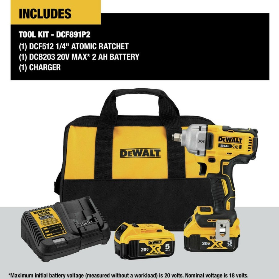 Power Tools Dewalt | Dewalt Dcf891P2 20V Max Xr Brushless Lithium-Ion 1/2 In. Cordless Mid-Range Impact Wrench Kit With Hog Ring Anvil And 2 Batteries (5 Ah)