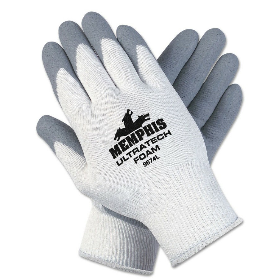 Safety Equipment MCR Safety | Mcr Safety 9674Xl Ultra Tech Foam Seamless Nylon Knit Gloves - X-Large, White/Gray (1 Dozen)