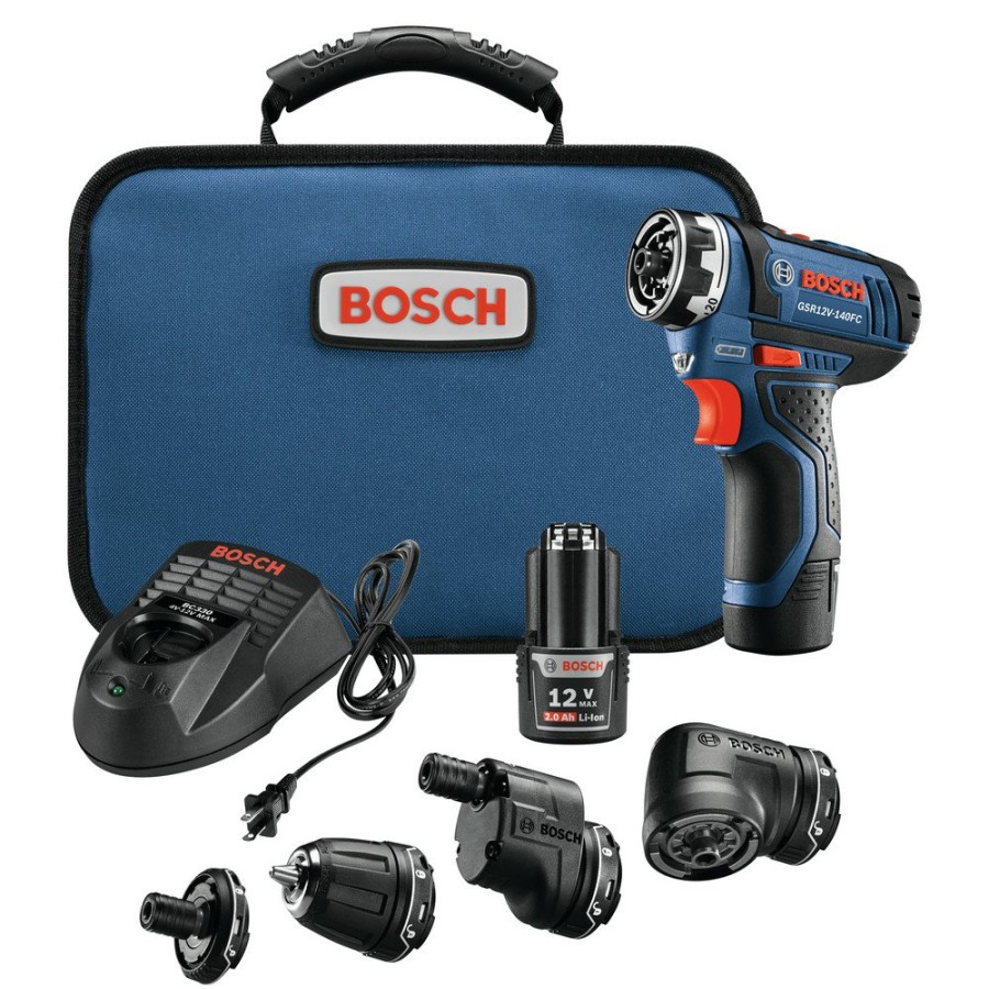 Power Tools Bosch Drill Drivers | Factory Reconditioned Bosch Gsr12V-140Fcb22-Rt 12V Lithium-Ion Max Flexiclick 5-In-1 1/4 In. Cordless Drill Driver System Kit (2 Ah)