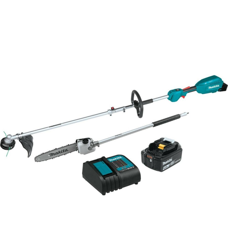 Outdoor Power Tools & Equipment Makita | Makita Xux02Sm1X4 18V Lxt Bl Li-Ion Cordless Couple Shaft Power Head Kit With 13 In. String Trimmer Attachment And 10 In. Pole Saw Attachment (4 Ah)