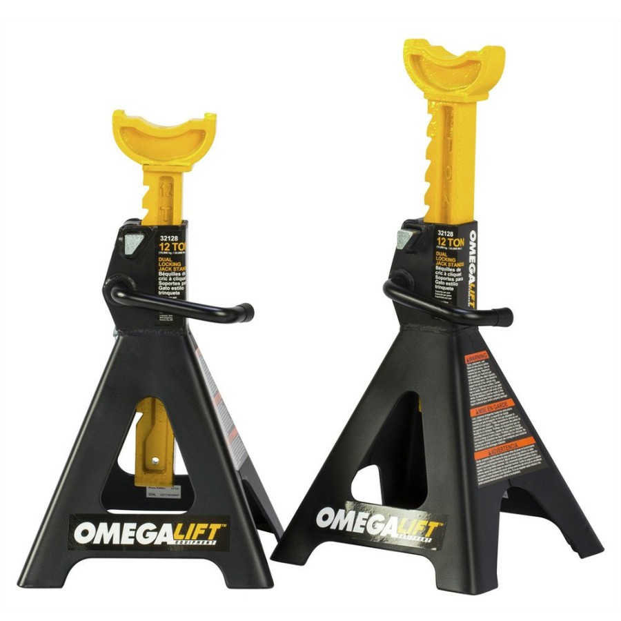 Automotive OMEGA Jack Stands | Omega 32128 2-Piece 12 Ton Capacity Double Locking Ratchet Style Jack Stand Set