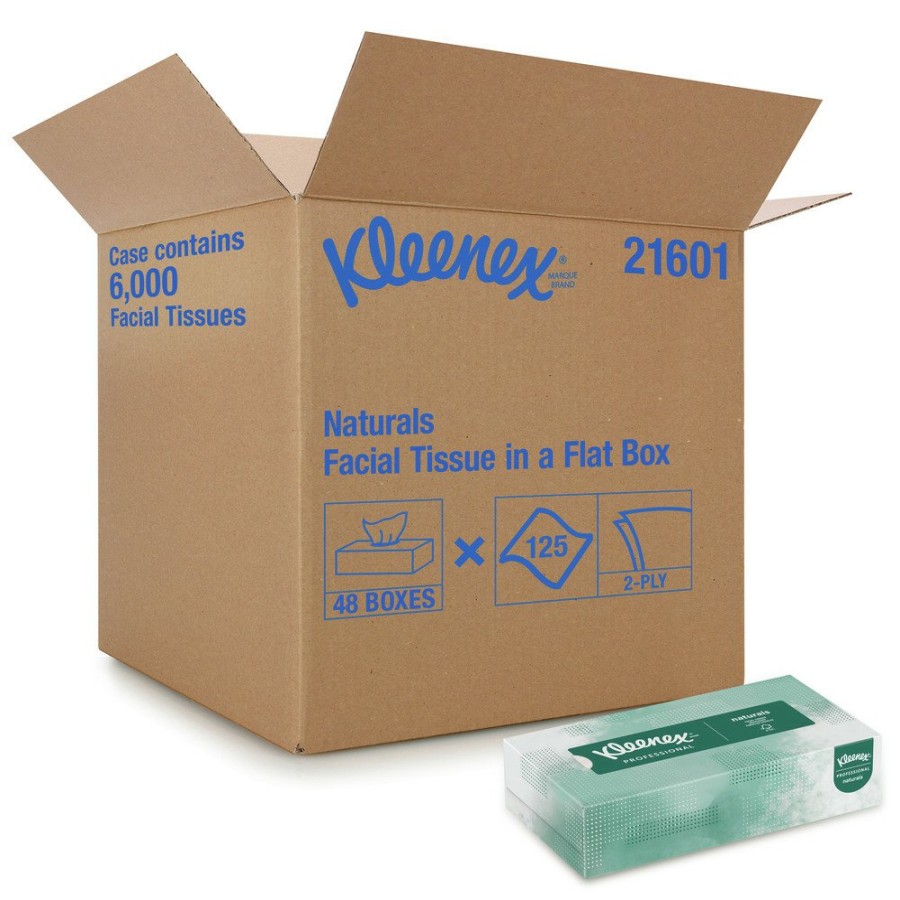 Facility Maintenance & Supplies Kleenex | Kleenex 21601 Naturals 2-Ply Flat Box 8.3 In. X 7.8 In. Facial Tissues - White (48 Boxes/Carton, 125 Sheets/Box)