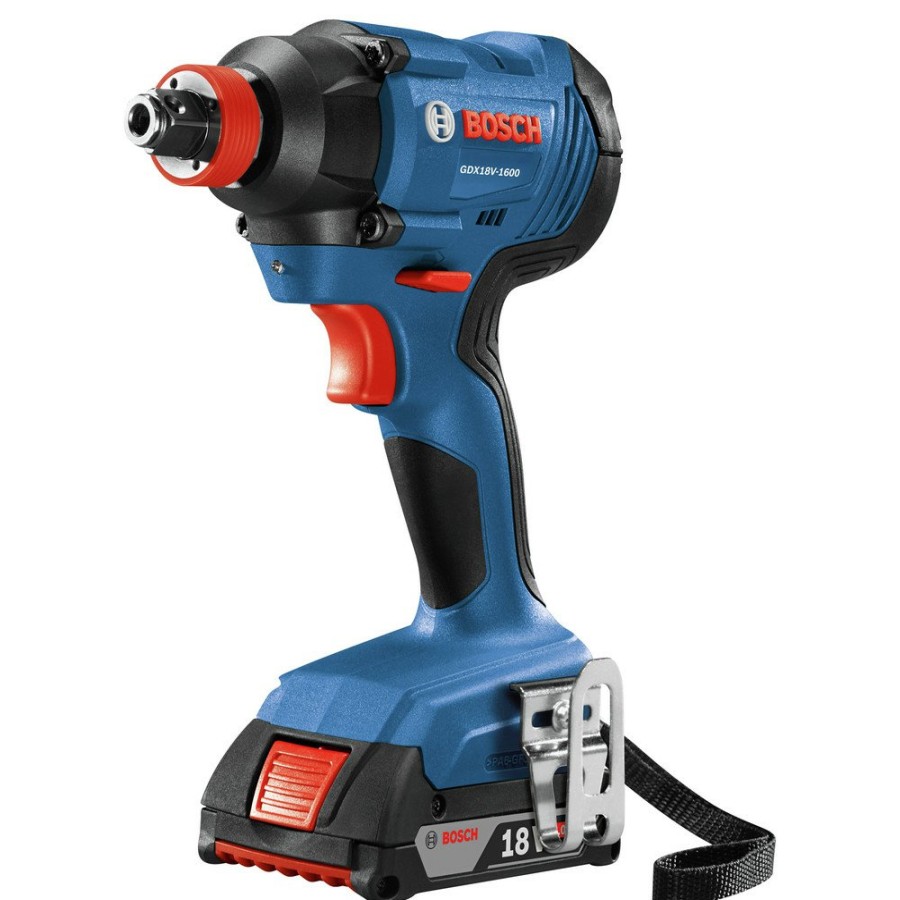 Power Tools Bosch Impact Drivers | Factory Reconditioned Bosch Gdx18V-1600B12-Rt 18V Freak Lithium-Ion 1/4 In. And 1/2 In. Cordless Two-In-One Bit/Socket Impact Driver Kit (2 Ah)