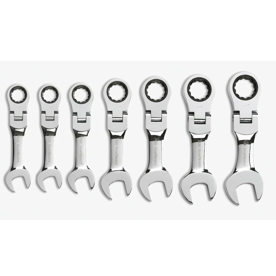 Hand Tools GearWrench Ratcheting Wrench Sets | Gearwrench 9570 7-Piece Sae Stubby Flex Head Combination Ratcheting Wrench Set