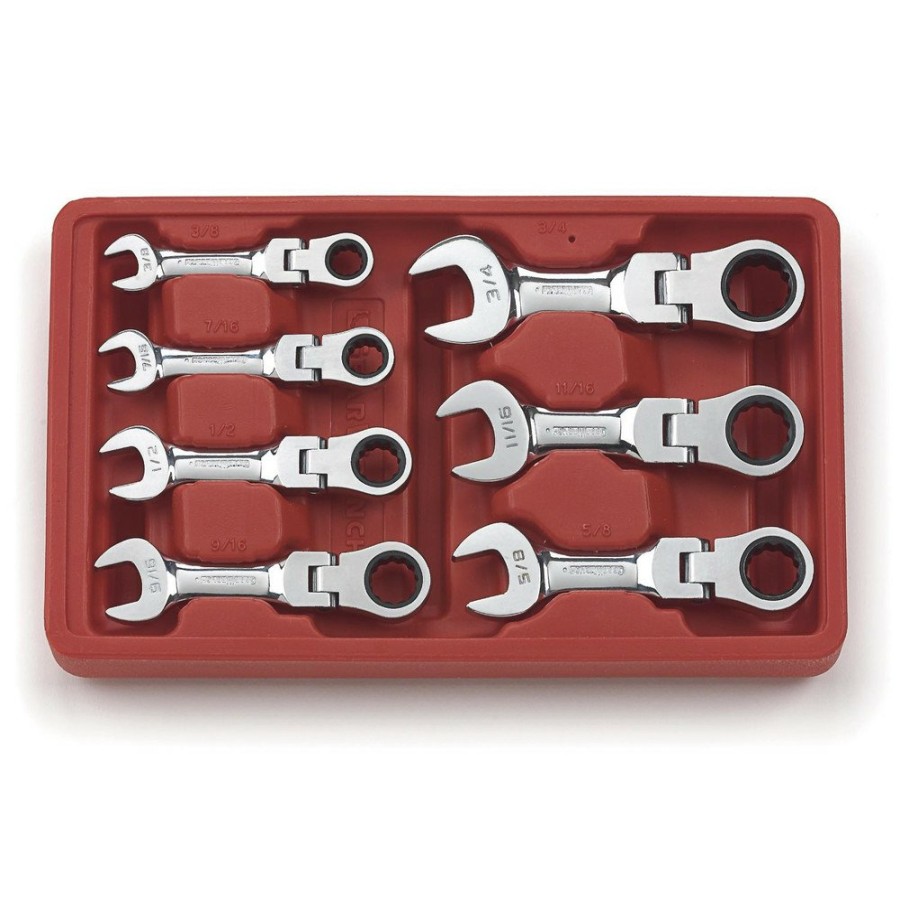 Hand Tools GearWrench Ratcheting Wrench Sets | Gearwrench 9570 7-Piece Sae Stubby Flex Head Combination Ratcheting Wrench Set